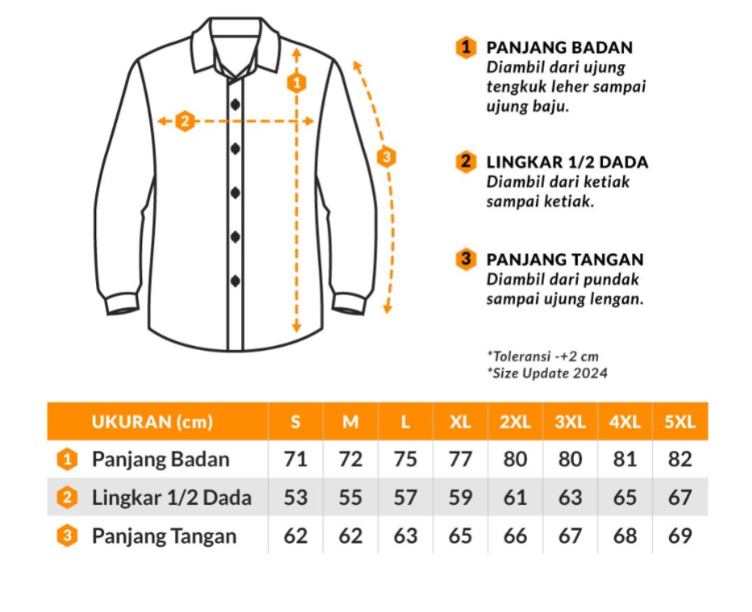 Size Chart Kemeja